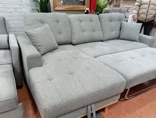 Sofá Cama Gris Tela y Madera