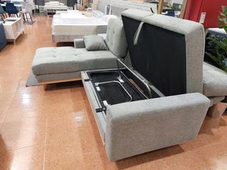 Sofá Cama Gris Tela y Madera