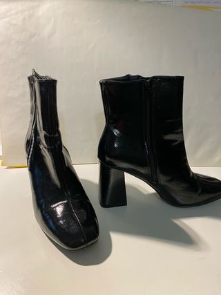 Botines negros charol tacón ancho Talla 38