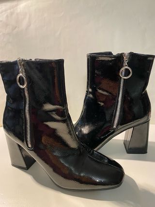 Botines negros charol tacón ancho Talla 38