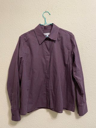 Camisa Zara cuadros berenjena y gris
