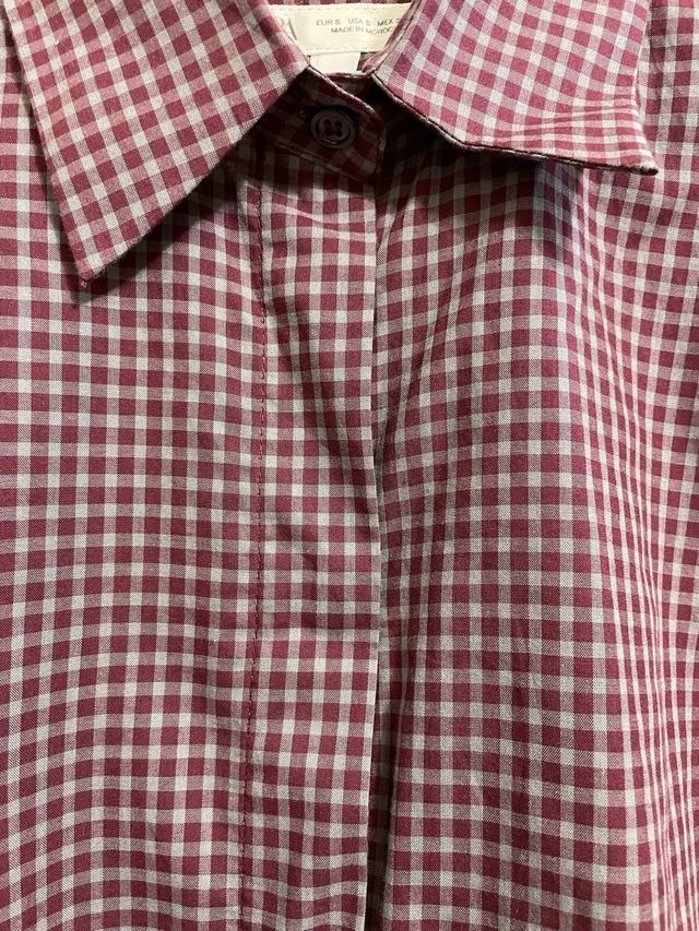 Camisa Zara cuadros berenjena y gris
