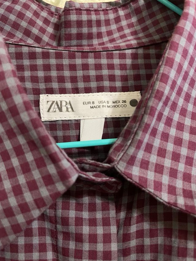 Camisa Zara cuadros berenjena y gris