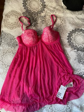 Camisón lencero H&M talla m rosa fucsia