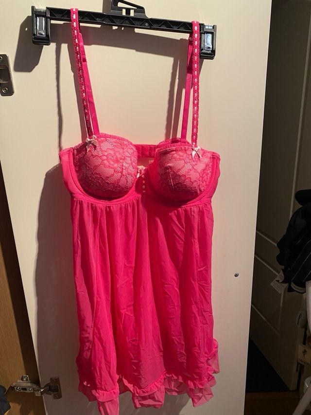 Camisón lencero H&M talla m rosa fucsia