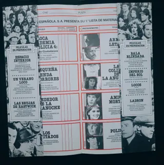 Desplegable lista material Warner Bros. 1986/1987.