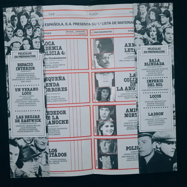 Desplegable lista material Warner Bros. 1986/1987.