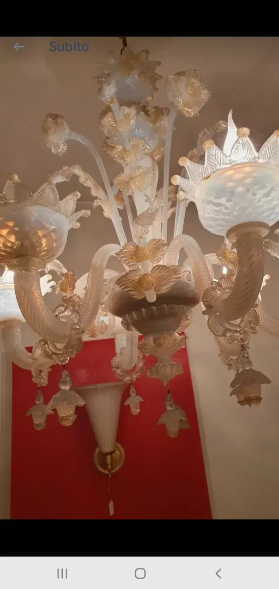 Lampadario Murano 6 luci opalino oro