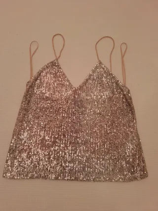 Top lentejuelas Zara rosa y plateado