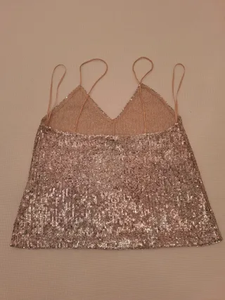 Top lentejuelas Zara rosa y plateado