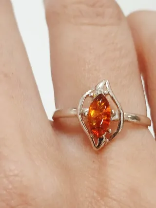 Anel Prata Pedra Âmbar Certificado