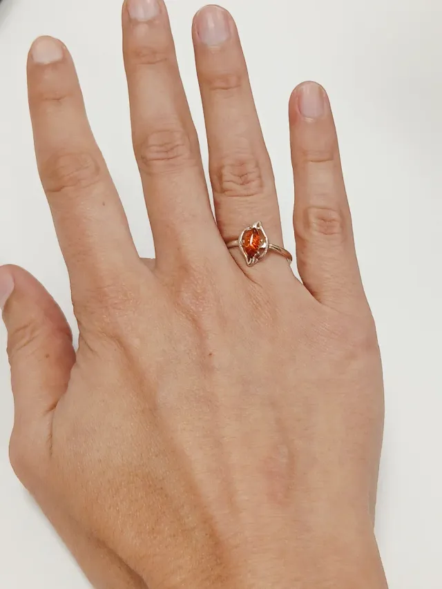 Anel Prata Pedra Âmbar Certificado