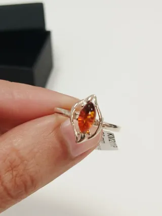 Anel Prata Pedra Âmbar Certificado