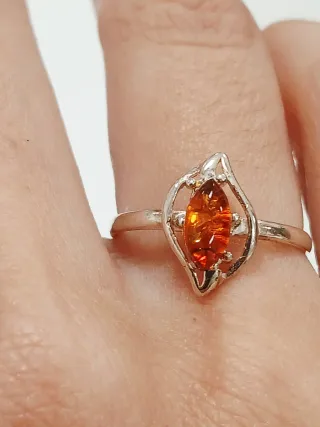 Anel Prata Pedra Âmbar Certificado