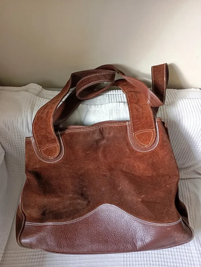 Bolso de ante y cuero marrón