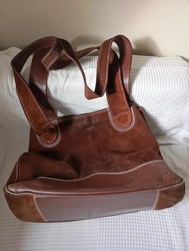 Bolso de ante y cuero marrón