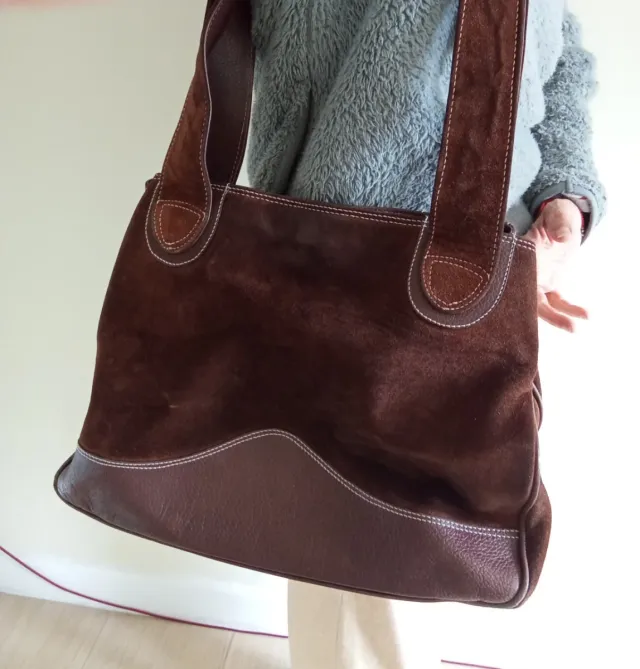 Bolso de ante y cuero marrón