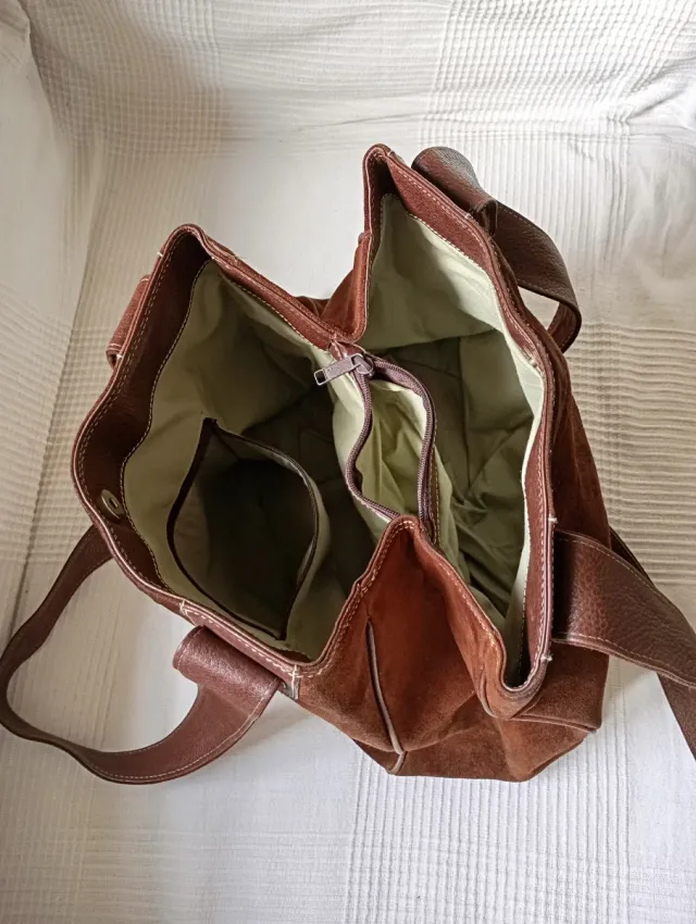 Bolso de ante y cuero marrón