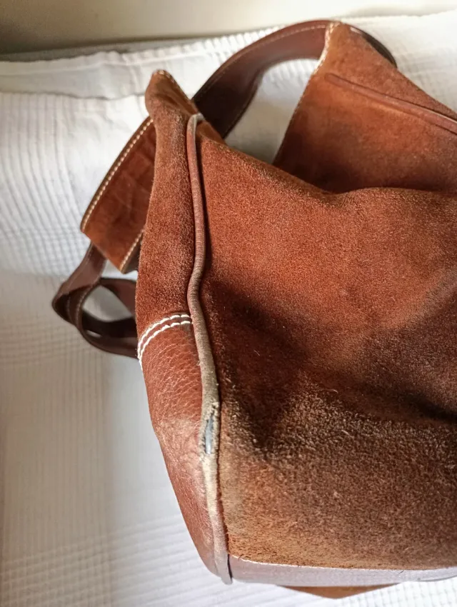 Bolso de ante y cuero marrón