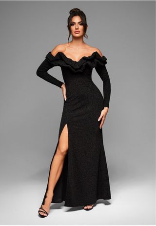 Vestido Fiesta Negro Largo con Abertura