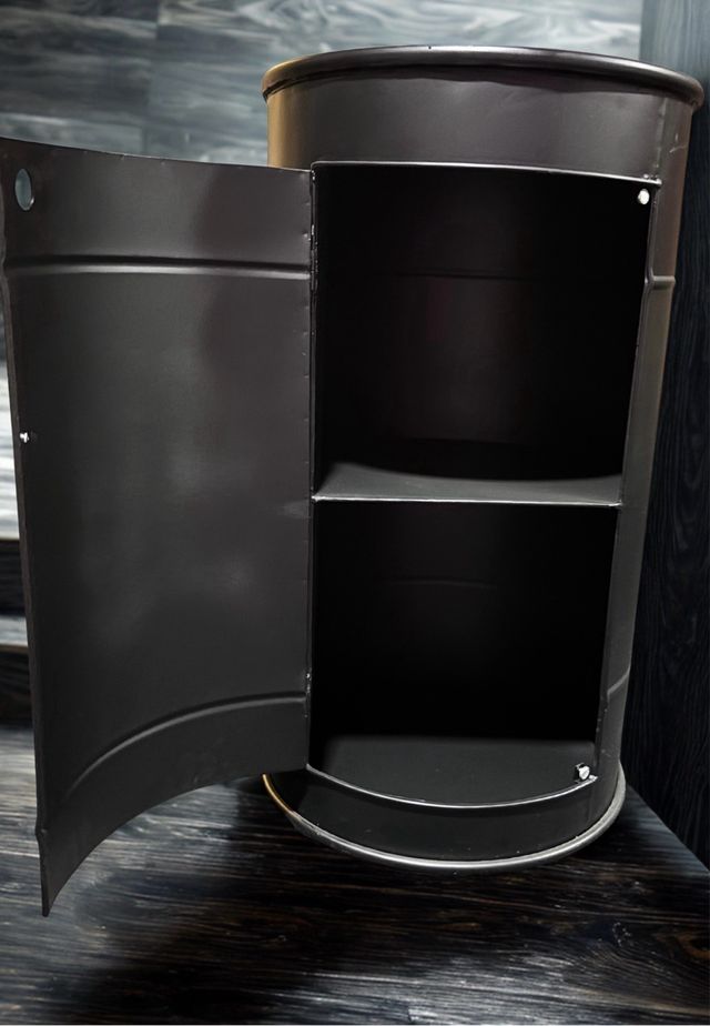 Mesita Noche Bidón Metal Negro.