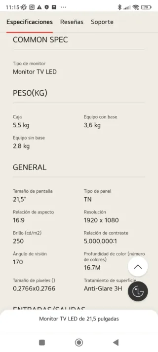 Televisión LG 21'' Negra