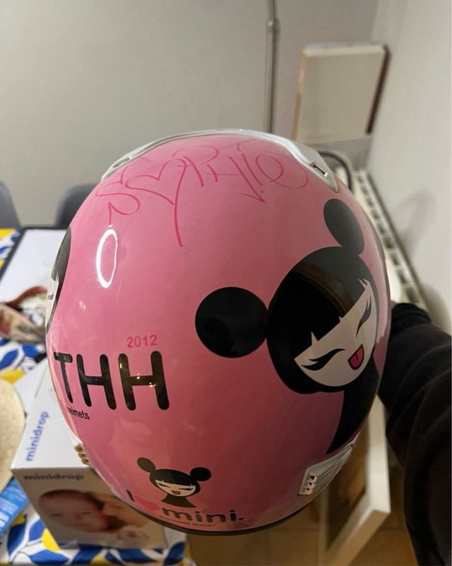 Casco de moto rosa talla L