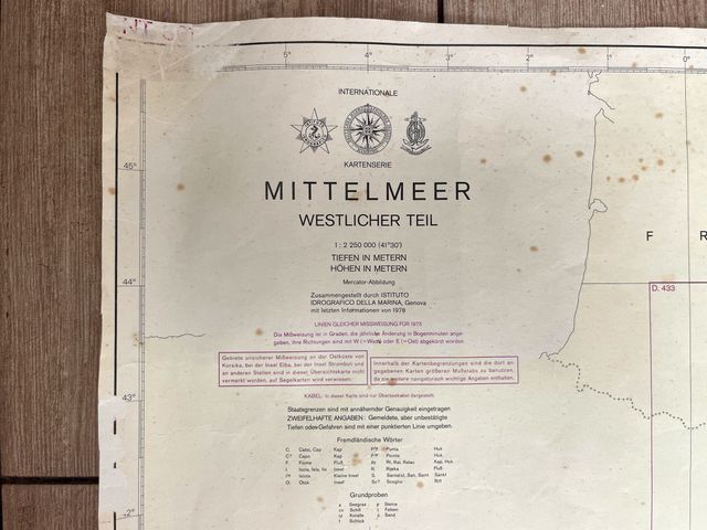 Carta náutica mar Mediterráneo Occidental 1982