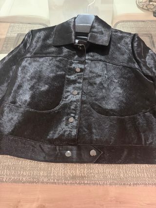 Cazadora Piel Mango Negra Nueva
