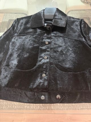 Cazadora Piel Mango Negra Nueva