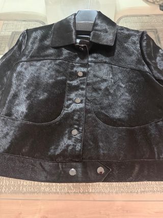 Cazadora Piel Mango Negra Nueva