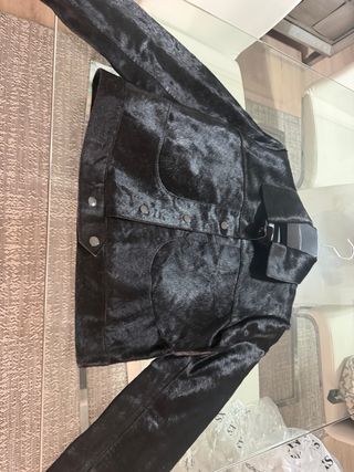 Cazadora Piel Mango Negra Nueva