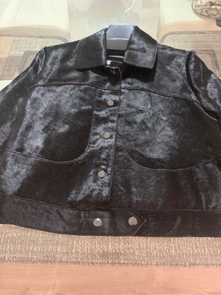 Cazadora Piel Mango Negra Nueva