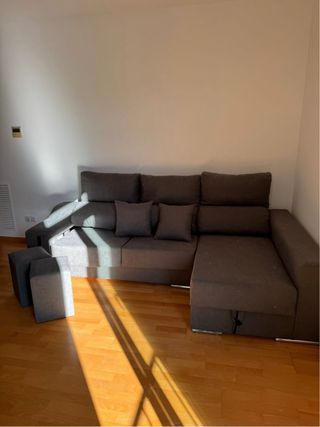 Sofá modular tela gris y marrón