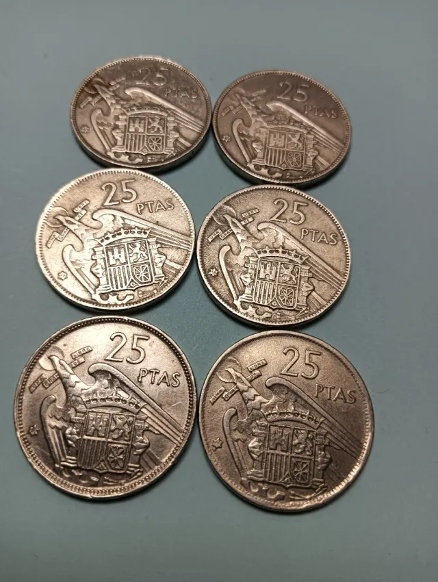 6 Monedas 25 Ptas 1957 Francisco Franco