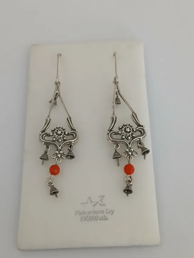 Pendientes Plata Ley con Cuentas Naranja
