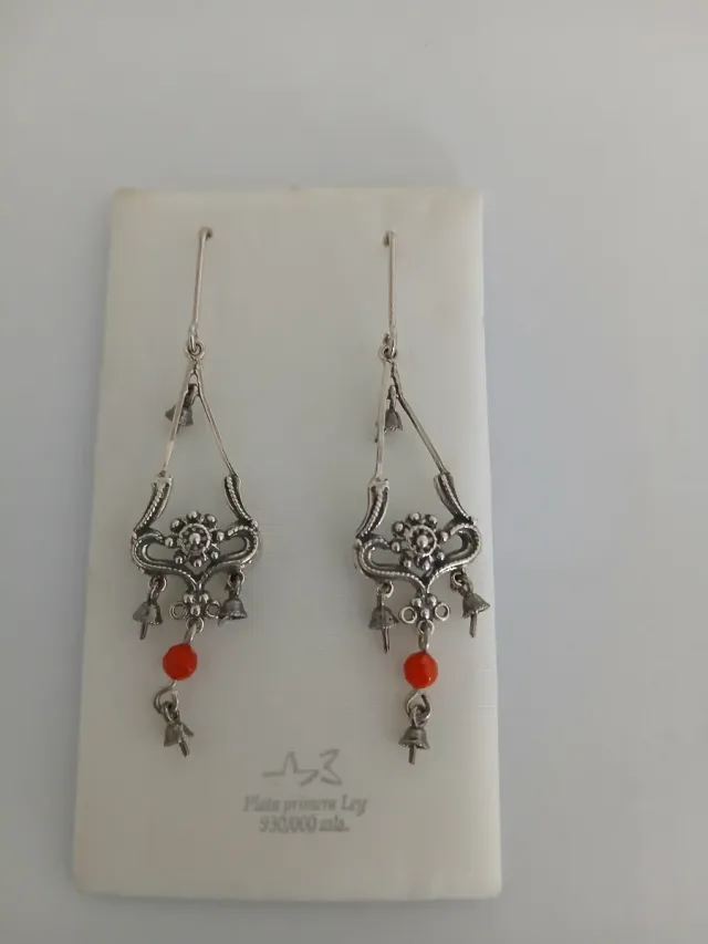 Pendientes Plata Ley con Cuentas Naranja
