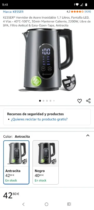 Hervidor Kesser Acero Inox 1.7L LED