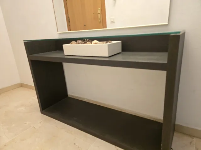 Mueble recibidor madera y cristal