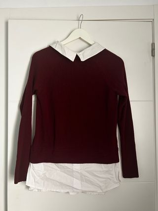 Jersey con cuello de camisa blanco y rojo