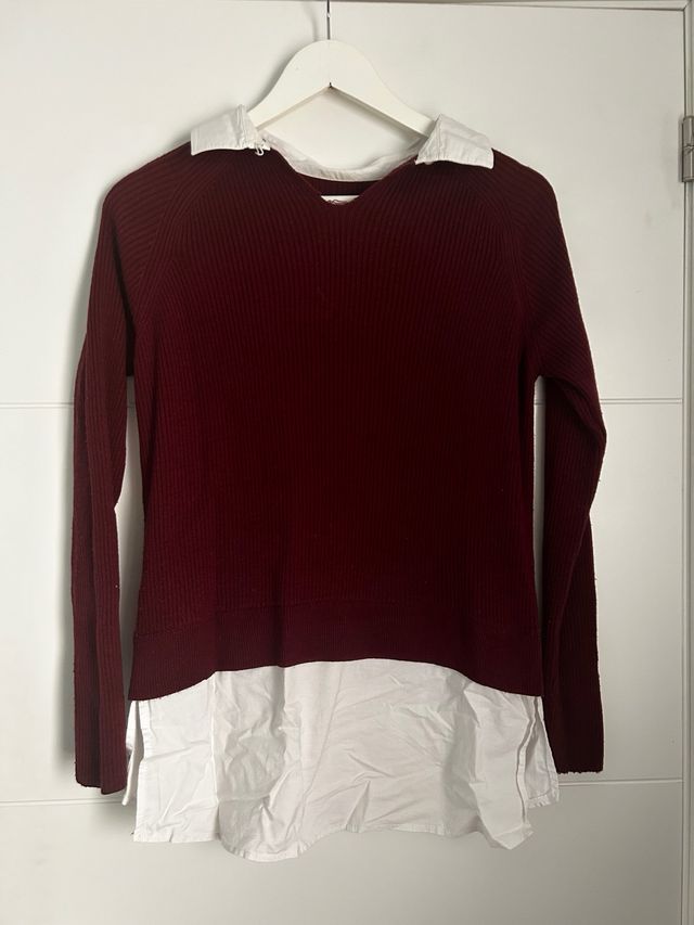 Jersey con cuello de camisa blanco y rojo