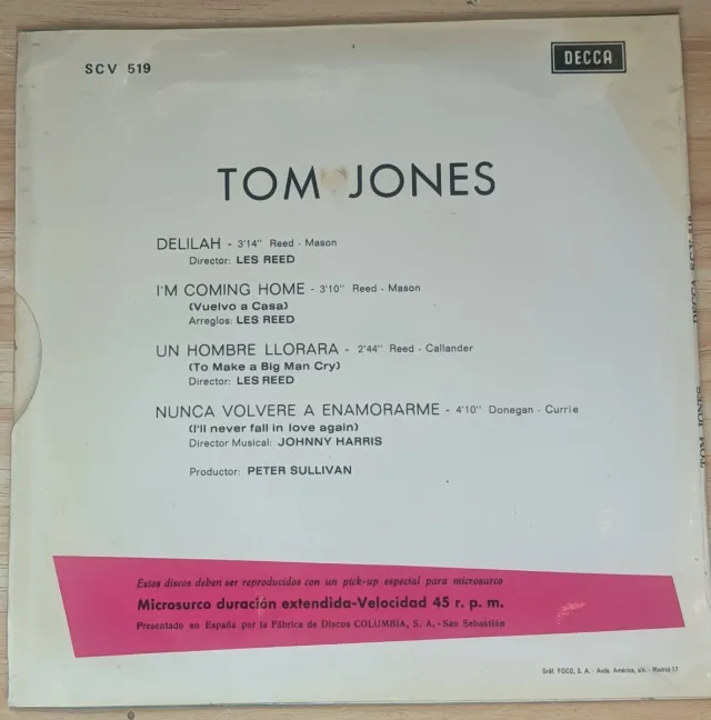Disco Vinilo. Tom Jones - Delilah