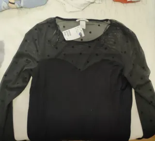 Blusa H&M Transparencias Lunares Negra Talla S