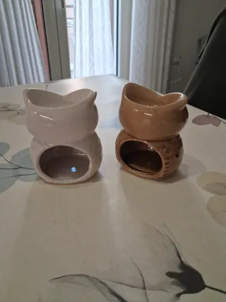Coppia gufetti portacandele in ceramica