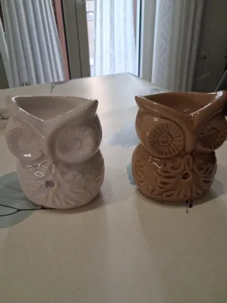 Coppia gufetti portacandele in ceramica