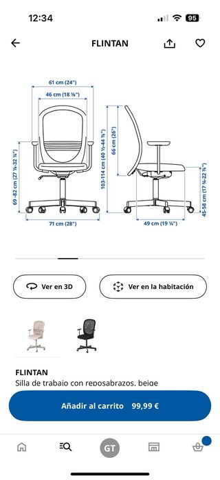 Silla de oficina beige/blanca comprada hace 1 año