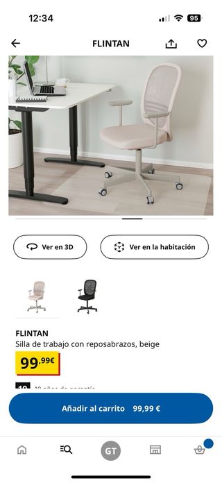 Silla de oficina beige/blanca comprada hace 1 año