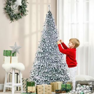 Árbol Navidad 150cm Nevado Bolas Plateadas