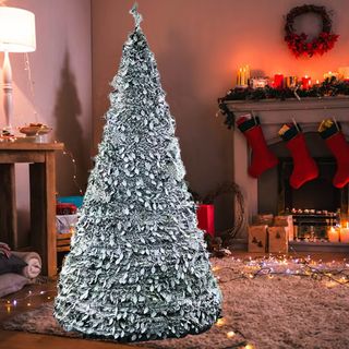 Árbol Navidad 150cm Nevado Bolas Plateadas