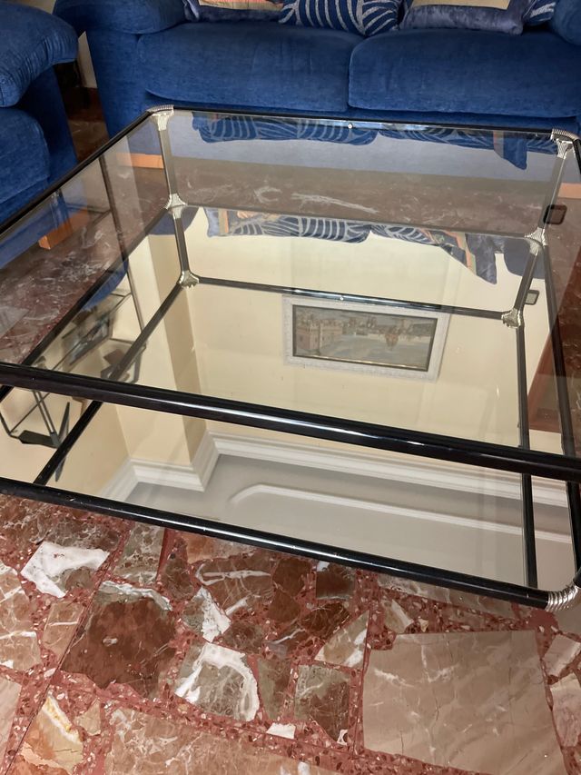 Mesa de centro cristal y hierro negra